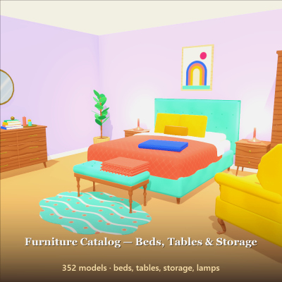 Furniture Catalog - Beds, Tables & Storage - 352 Low-Poly Models