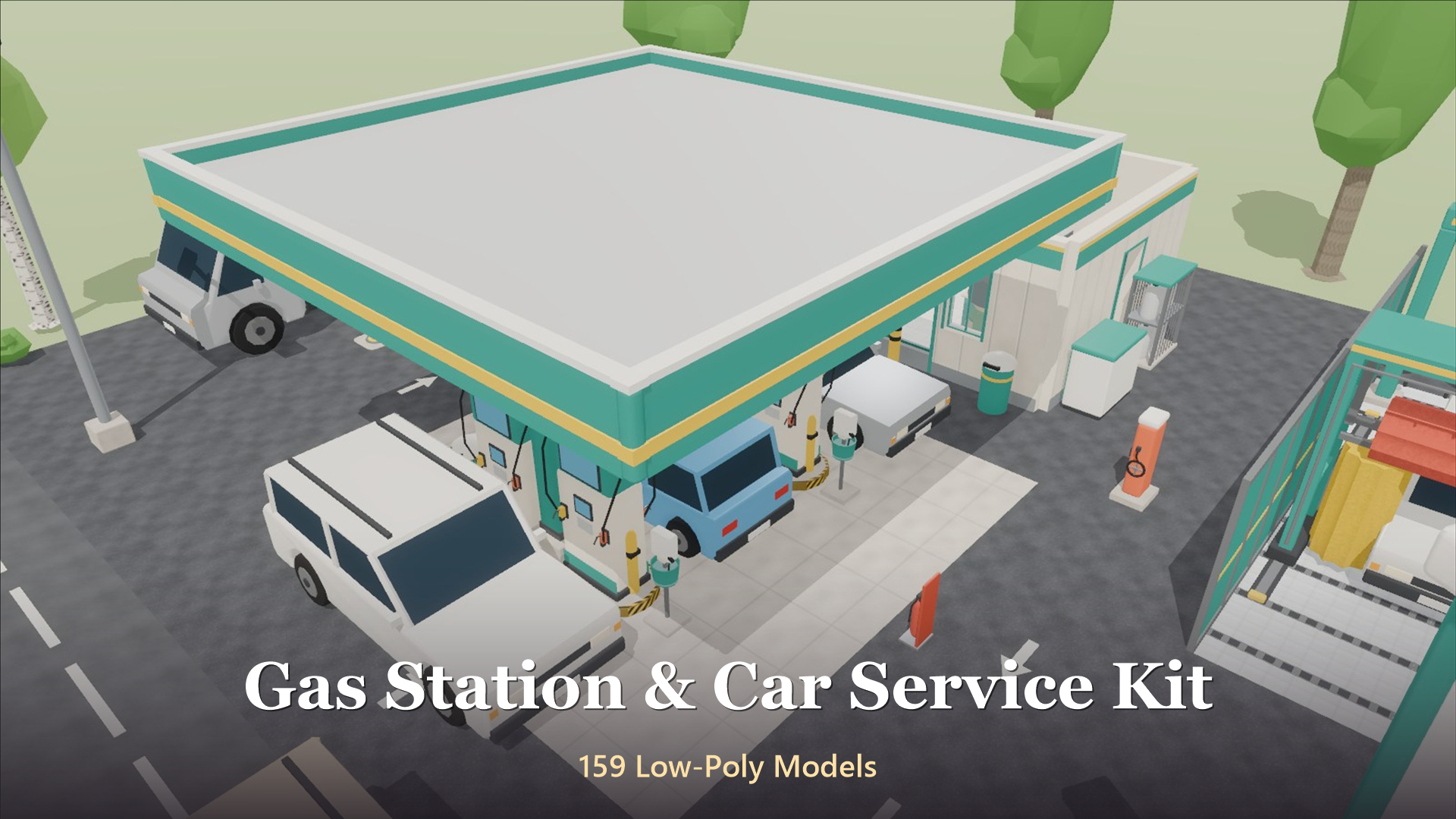 Gas Station & Car Service Kit - 159 Low-Poly Models 3D Model