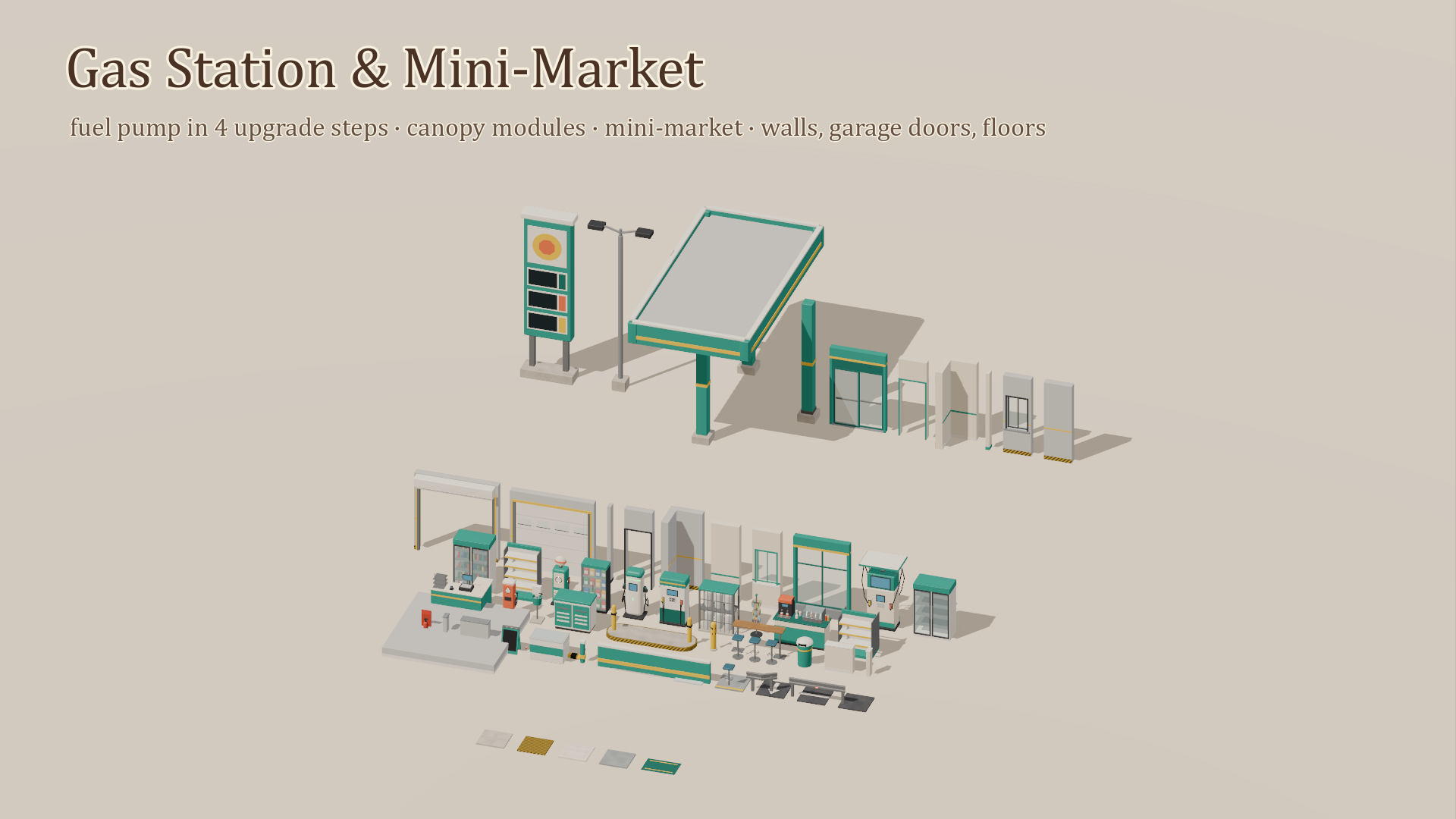 Gas Station & Car Service Kit - 159 Low-Poly Models 3D Model