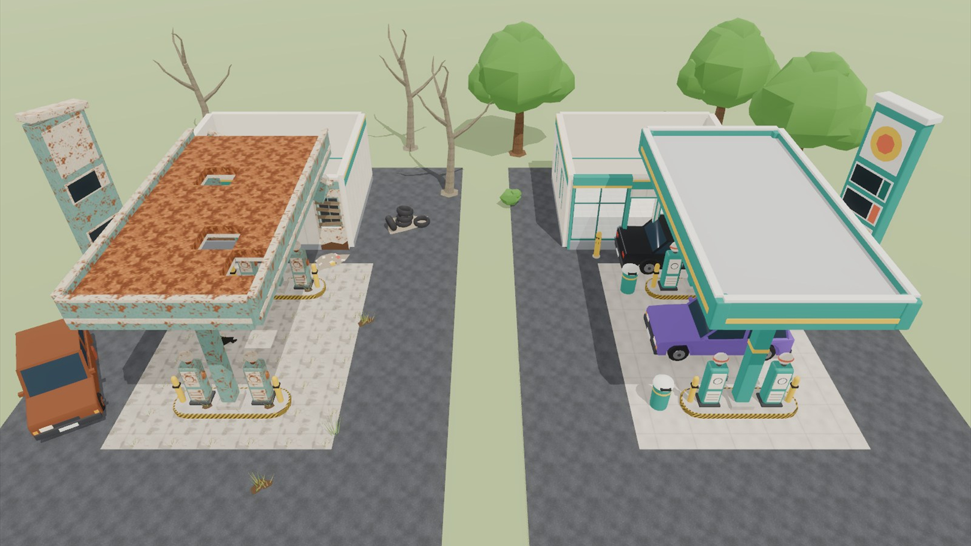 Gas Station & Car Service Kit - 159 Low-Poly Models 3D Model