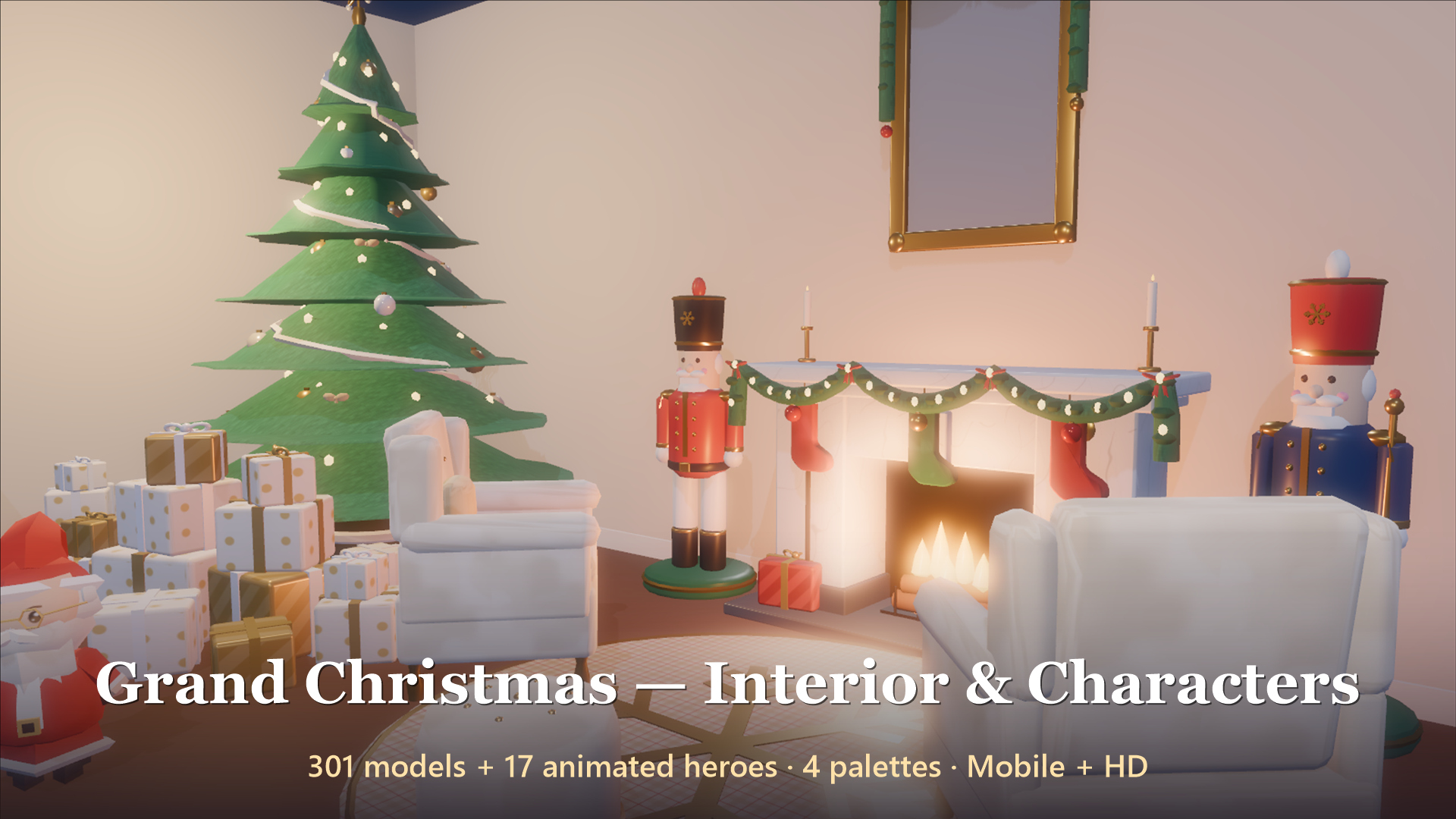 Grand Christmas - Interior & Characters - 318 Low-Poly Models 3D Model
