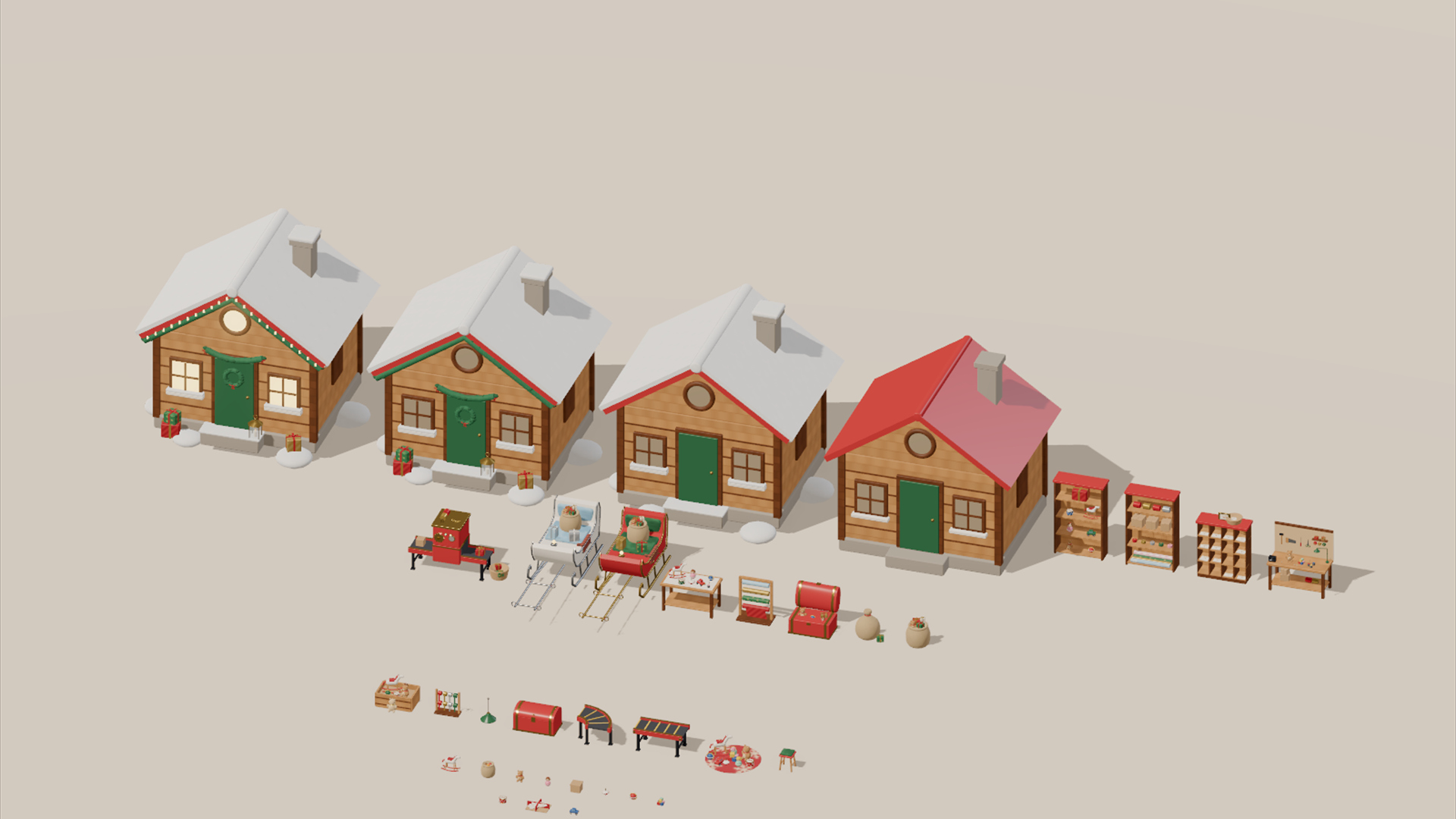 Grand Christmas - Market &amp Workshop - 170 Low-Poly Models 3D Model