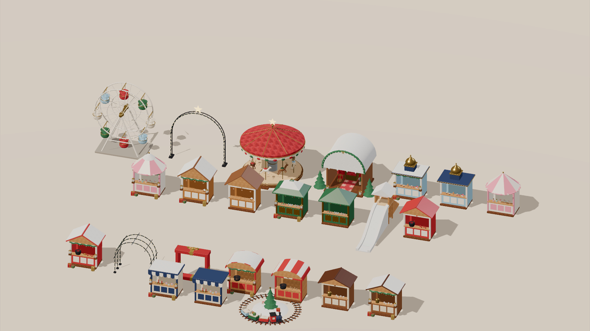 Grand Christmas - Market &amp Workshop - 170 Low-Poly Models 3D Model