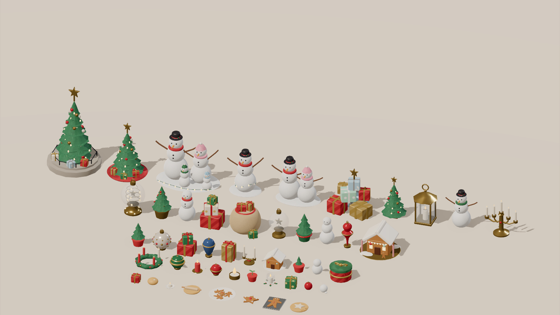 Grand Christmas - Market & Workshop - 170 Low-Poly Models 3D Model
