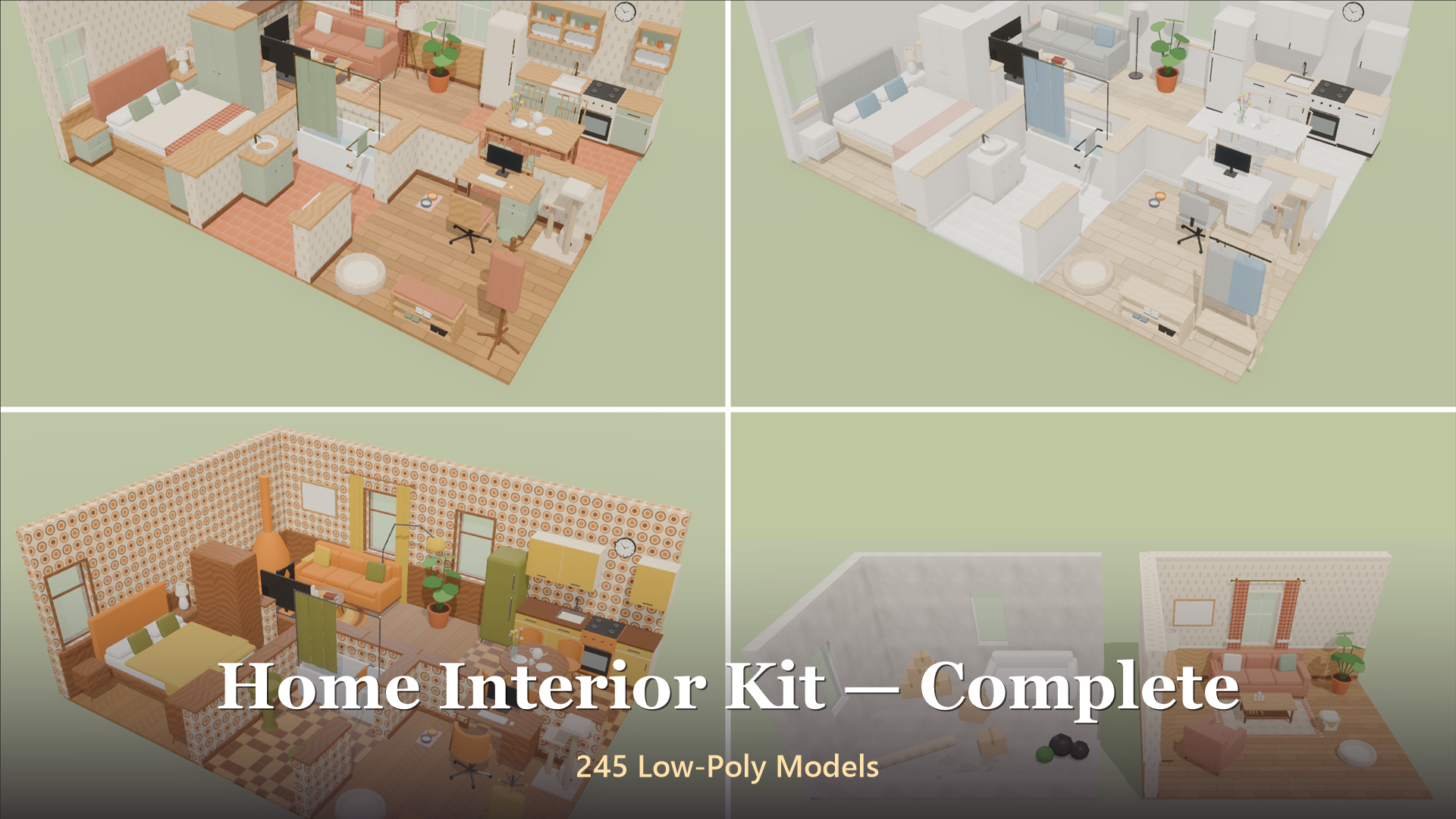 Home Interior Kit Complete - 245 Low-Poly Models 3D Model
