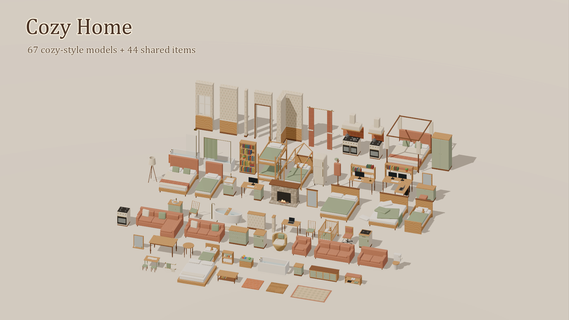 Home Interior Kit Complete - 245 Low-Poly Models 3D Model