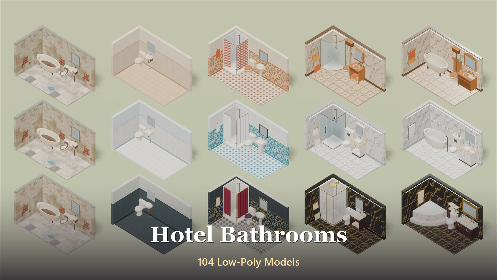 Hotel Bathrooms - 104 Low-Poly Models 3D Model