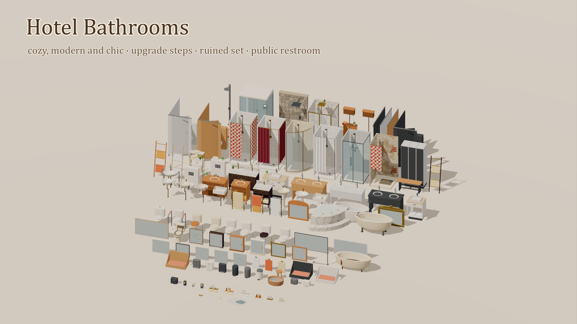 Hotel Bathrooms - 104 Low-Poly Models 3D Model