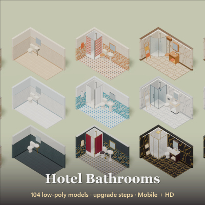 Hotel Bathrooms - 104 Low-Poly Models
