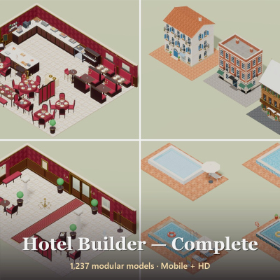 Hotel Builder - Complete - 1237 Low-Poly Models