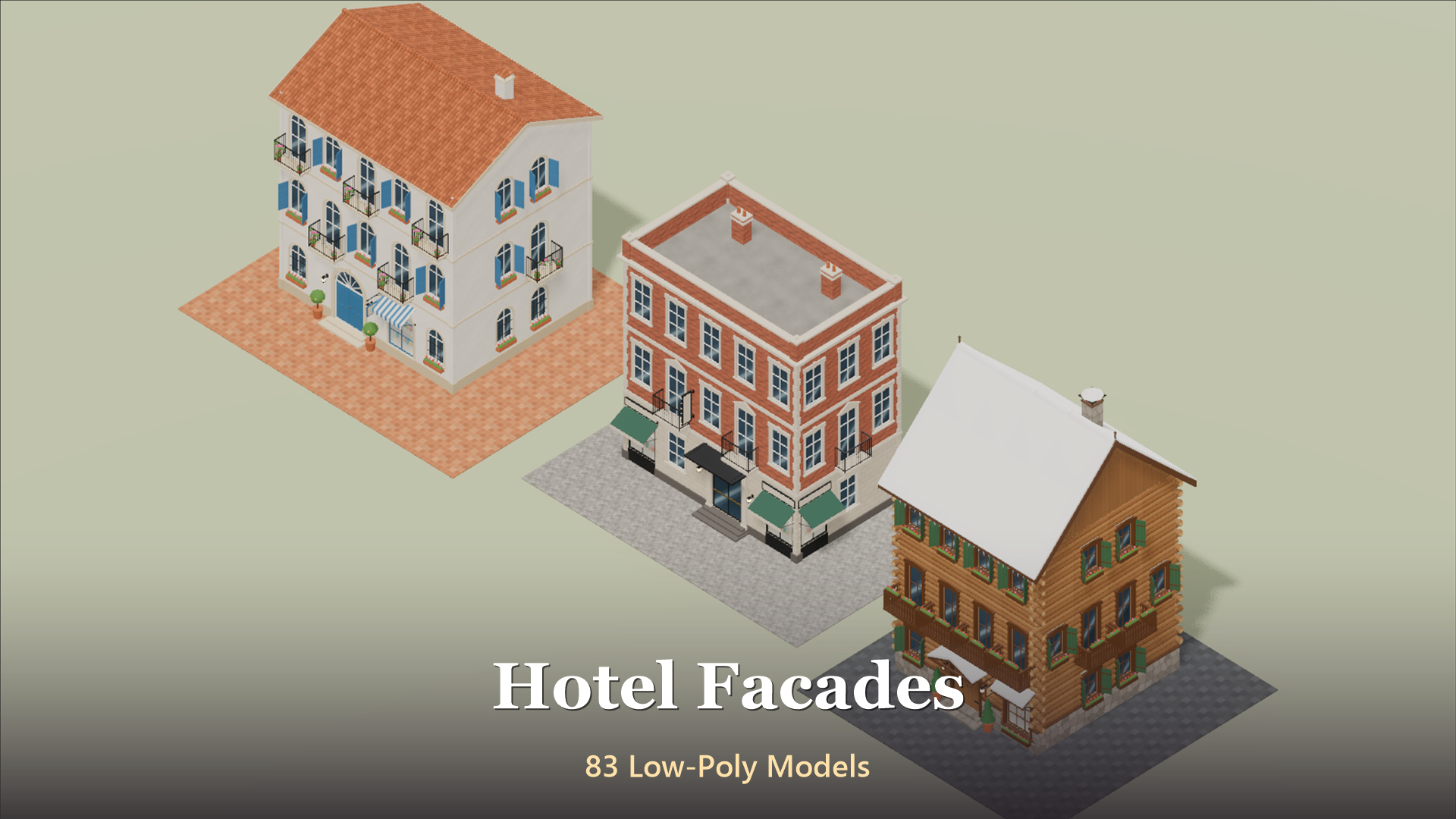 Hotel Facades - 83 Low-Poly Models 3D Model