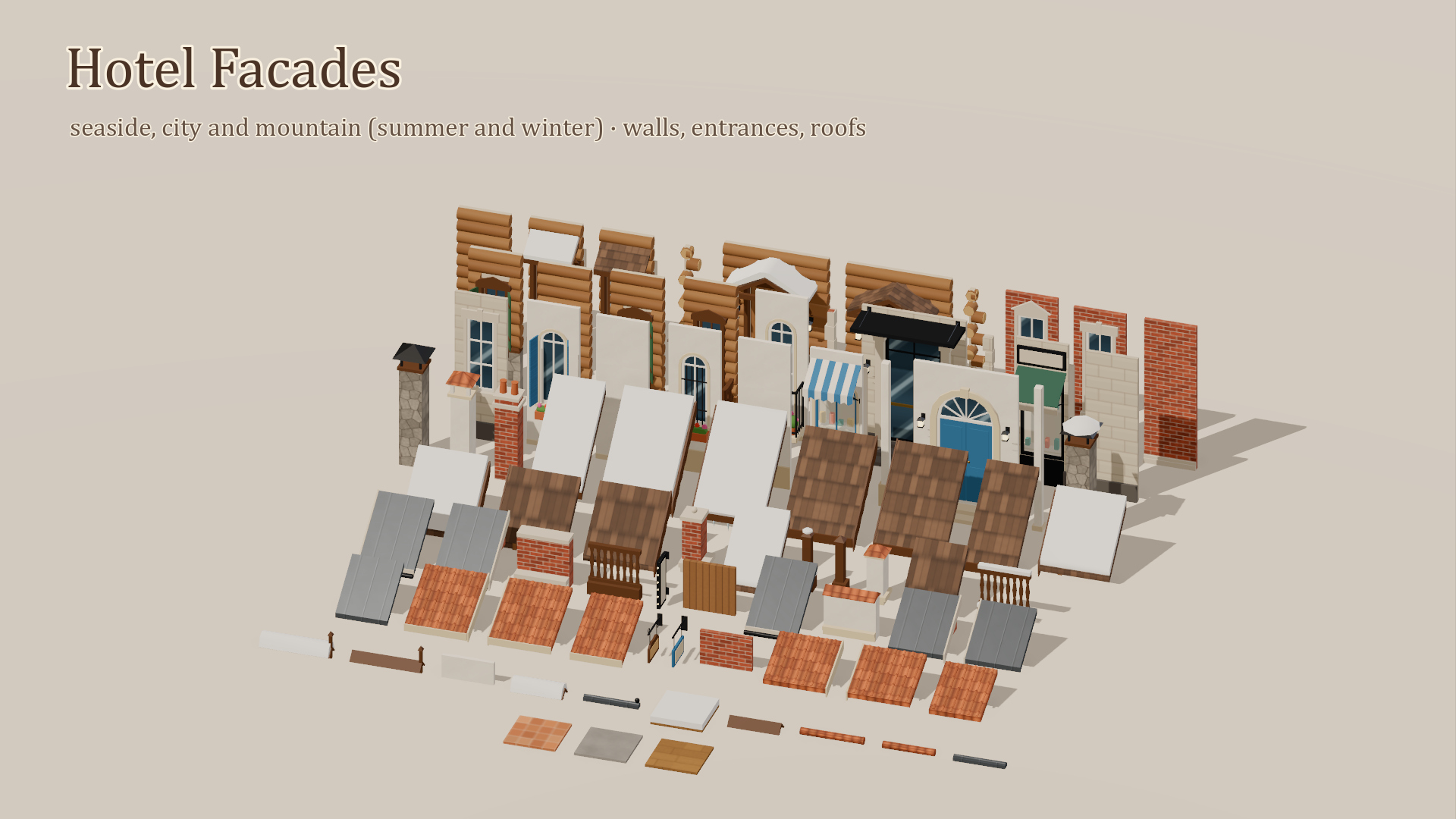 Hotel Facades - 83 Low-Poly Models 3D Model