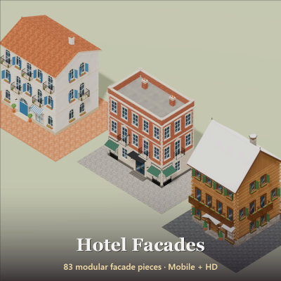 Hotel Facades - 83 Low-Poly Models