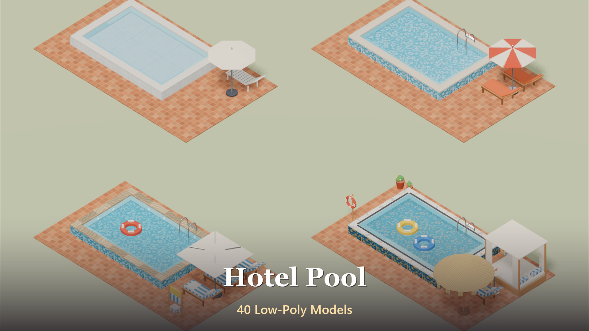 Hotel Pool - 40 Low-Poly Models 3D Model