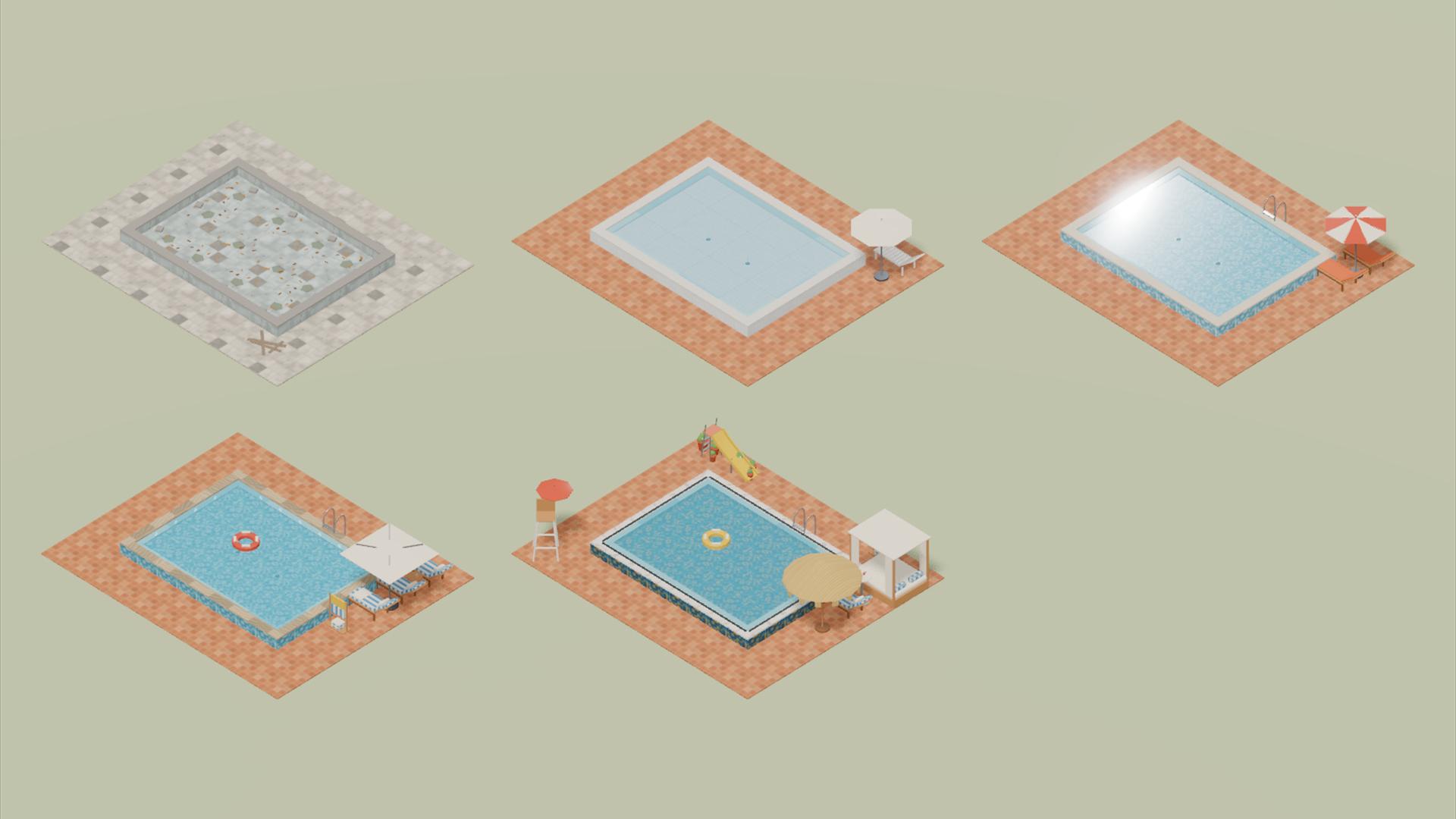 Hotel Pool - 40 Low-Poly Models 3D Model