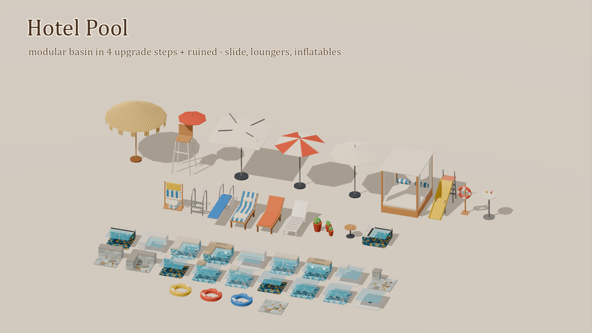 Hotel Pool - 40 Low-Poly Models 3D Model