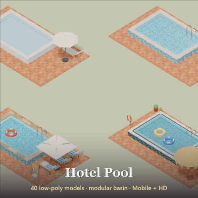 Hotel Pool - 40 Low-Poly Models