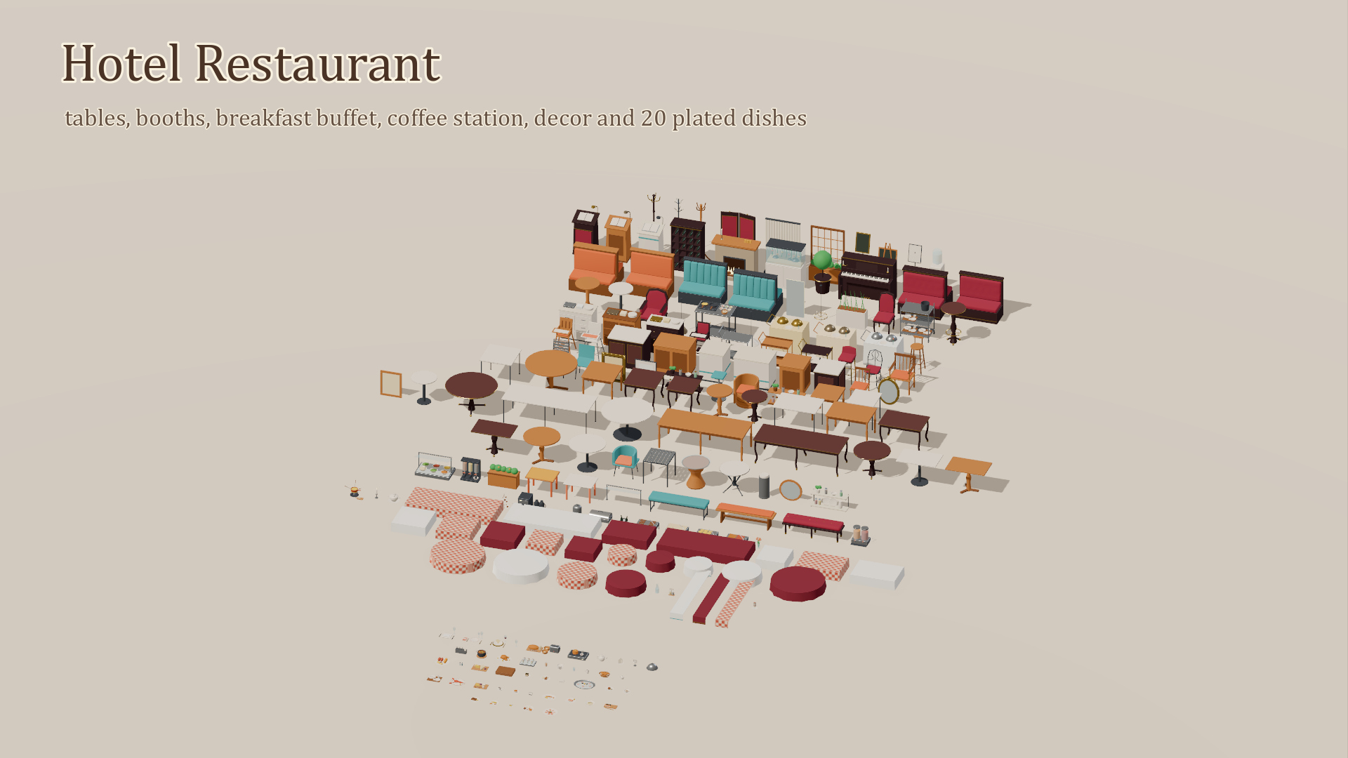 Hotel Restaurant - 195 Low-Poly Models 3D Model