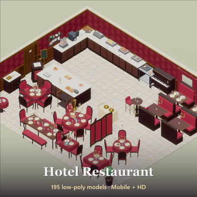 Hotel Restaurant - 195 Low-Poly Models