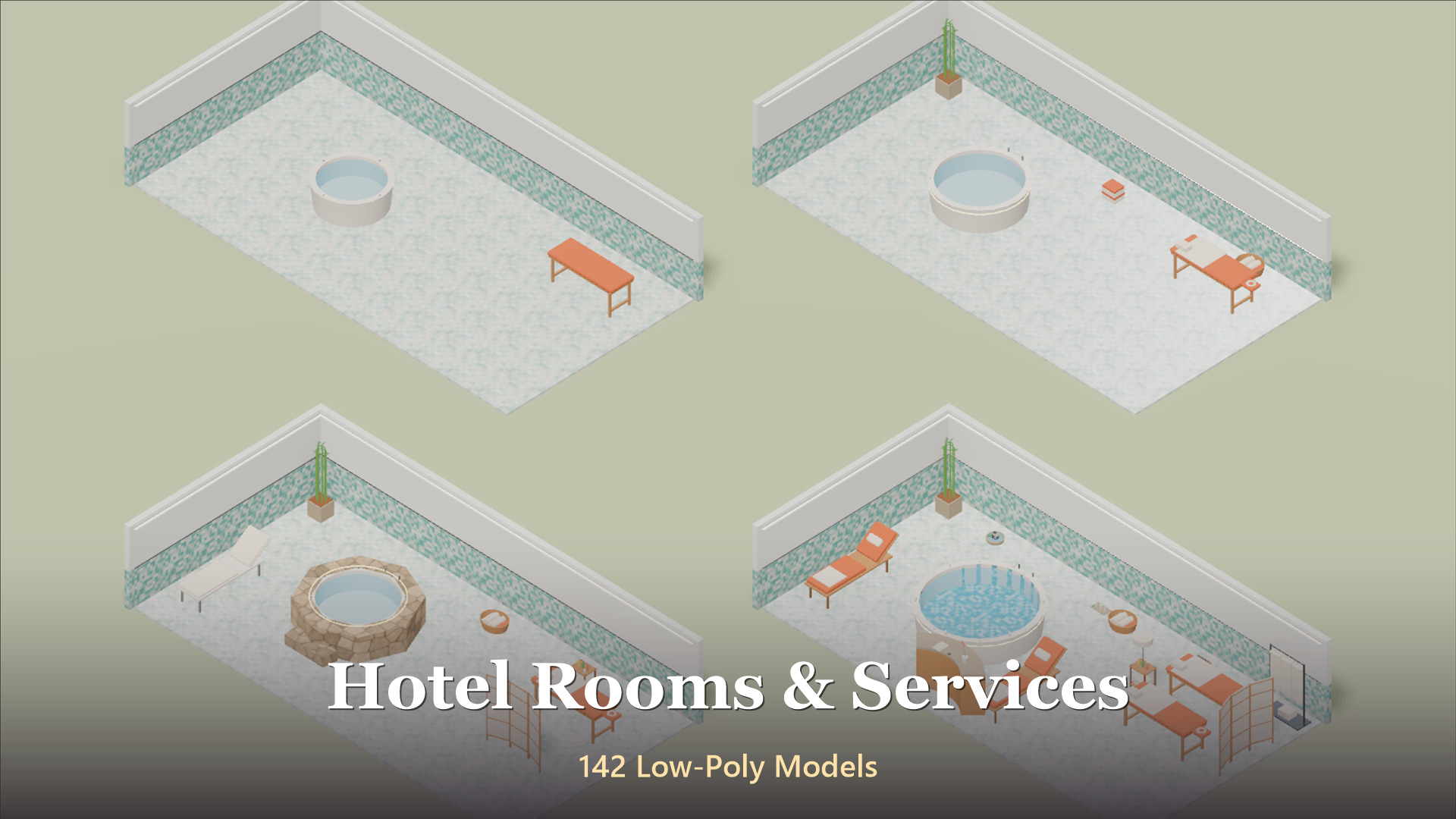 Hotel Rooms & Services - 142 Low-Poly Models 3D Model