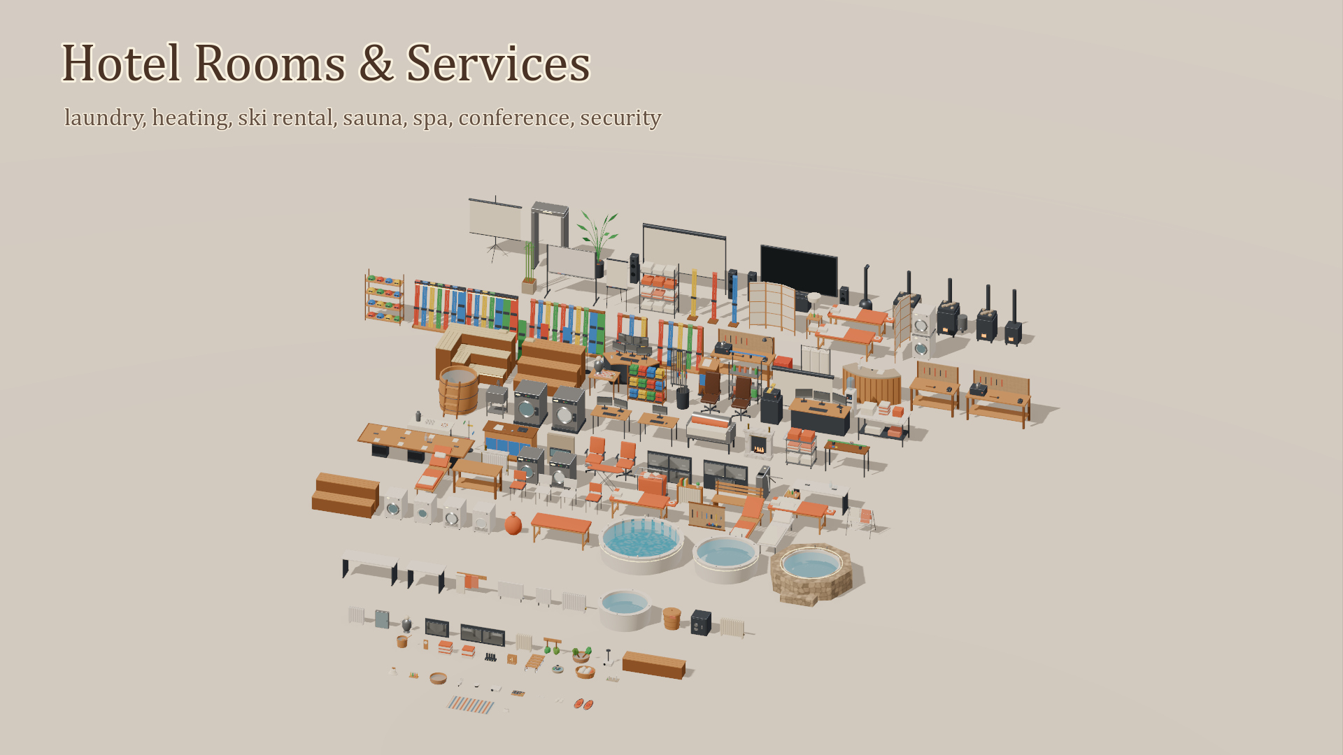 Hotel Rooms & Services - 142 Low-Poly Models 3D Model