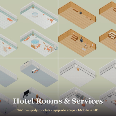 Hotel Rooms & Services - 142 Low-Poly Models