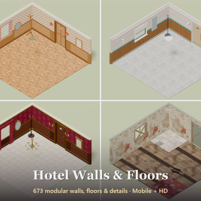 Hotel Walls & Floors - 673 Low-Poly Models