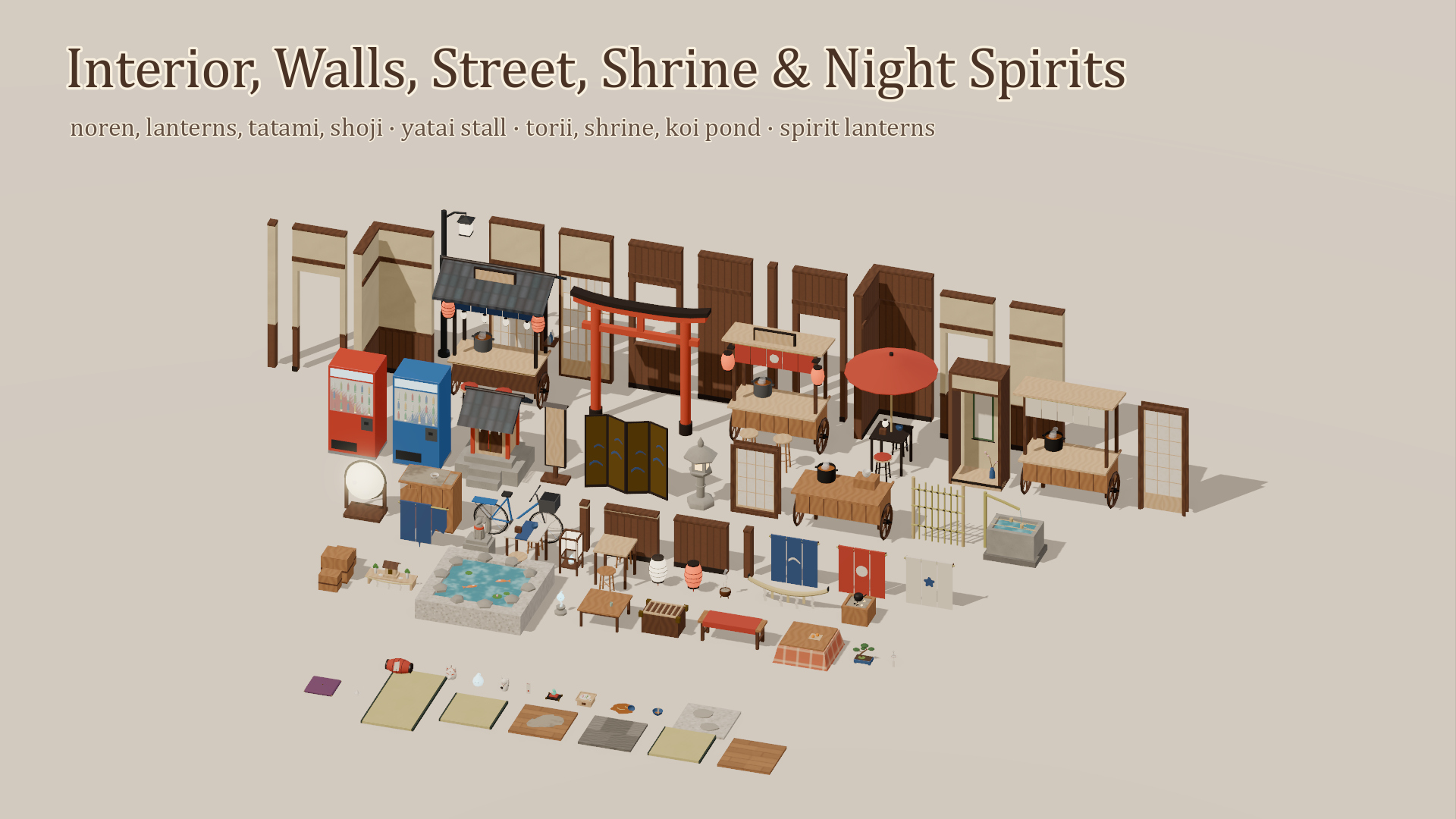 Japanese Street &amp Ramen Shop Kit - 137 Low-Poly Models 3D Model