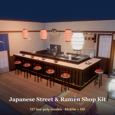 Japanese Street & Ramen Shop Kit - 137 Low-Poly Models