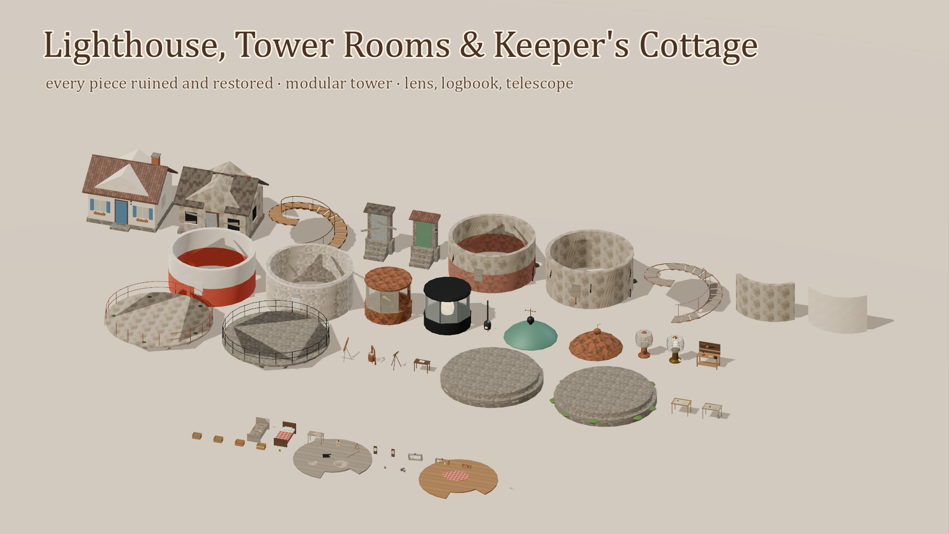 Lighthouse & Seaside Kit - 111 Low-Poly Models 3D Model