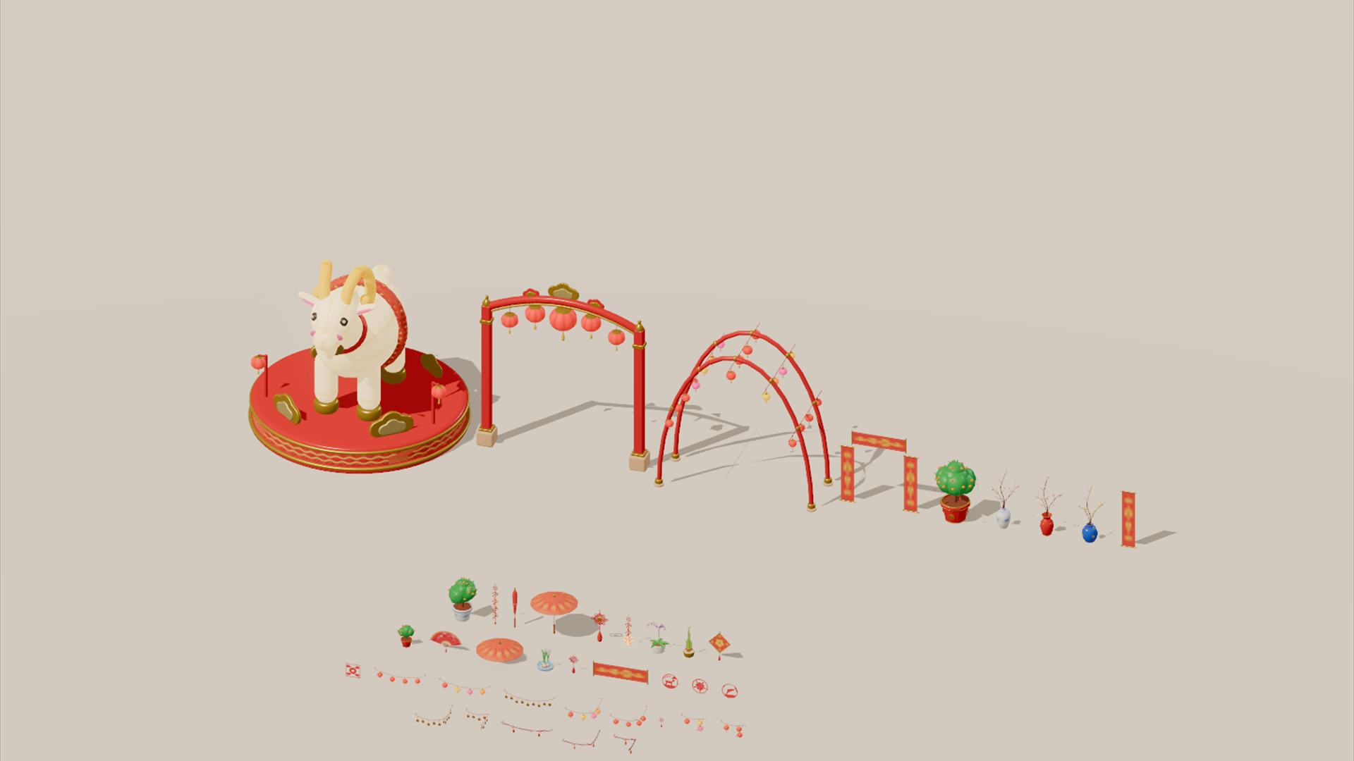 Lunar New Year Kit - 306 Low-Poly Models 3D Model