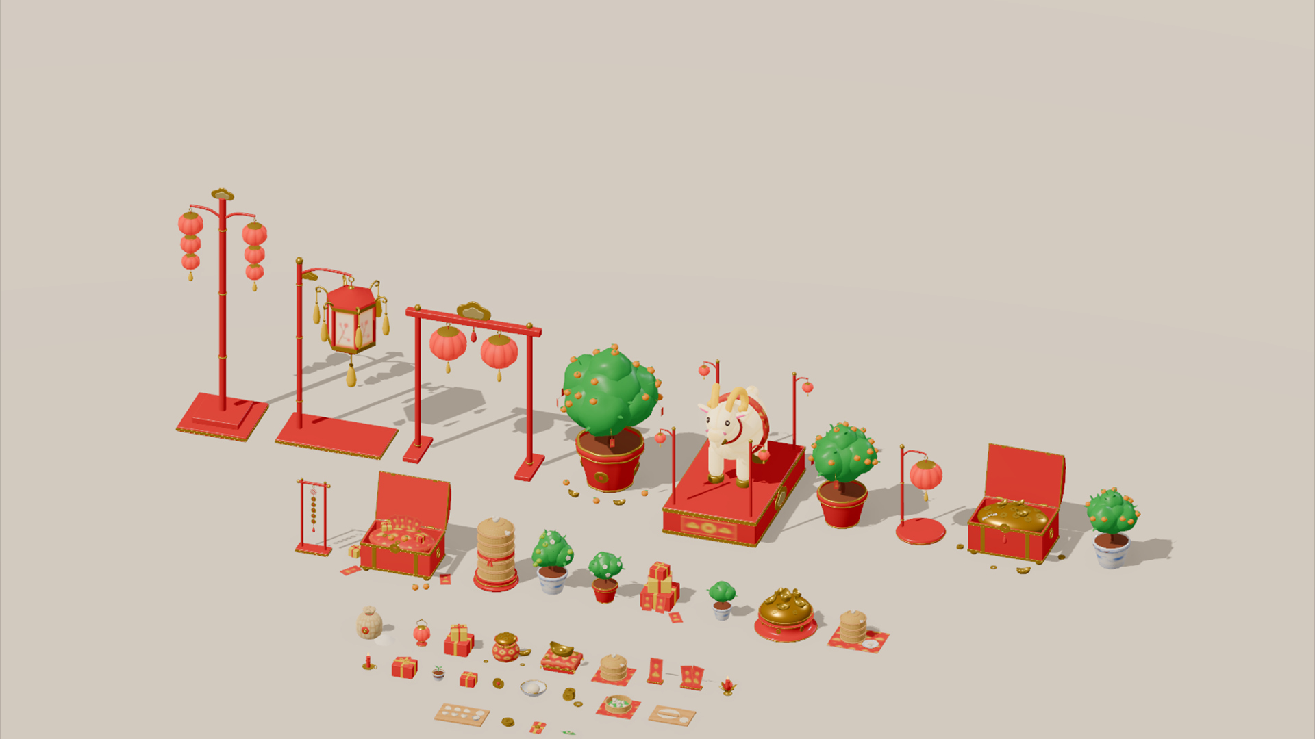 Lunar New Year Kit - 306 Low-Poly Models 3D Model