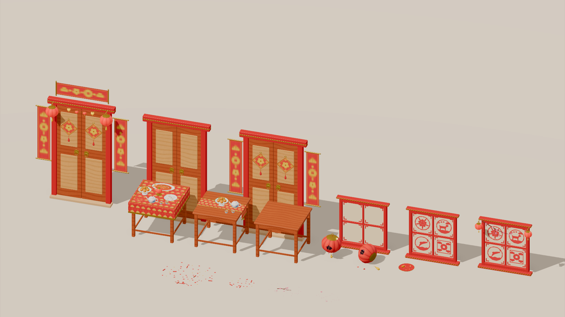 Lunar New Year Kit - 306 Low-Poly Models 3D Model