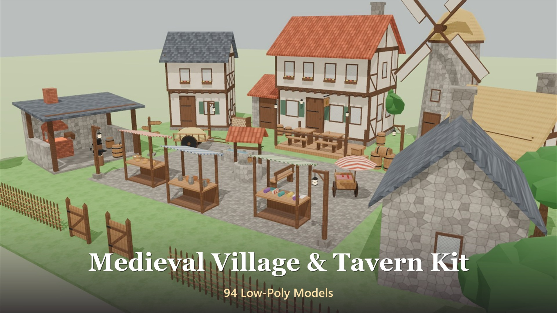 Medieval Village &amp Tavern Kit - 94 Low-Poly Models 3D Model