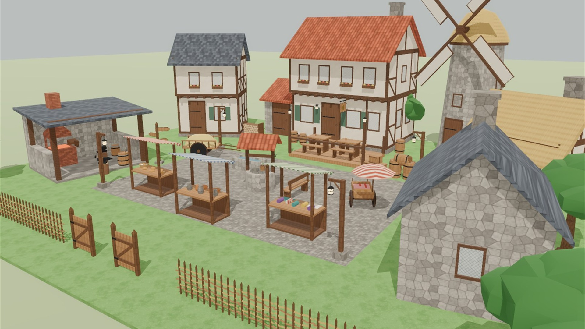 Medieval Village &amp Tavern Kit - 94 Low-Poly Models 3D Model