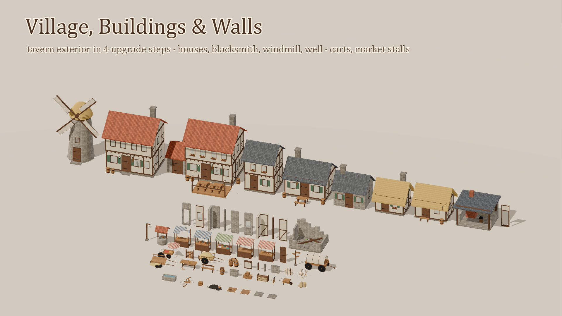 Medieval Village & Tavern Kit - 94 Low-Poly Models 3D Model