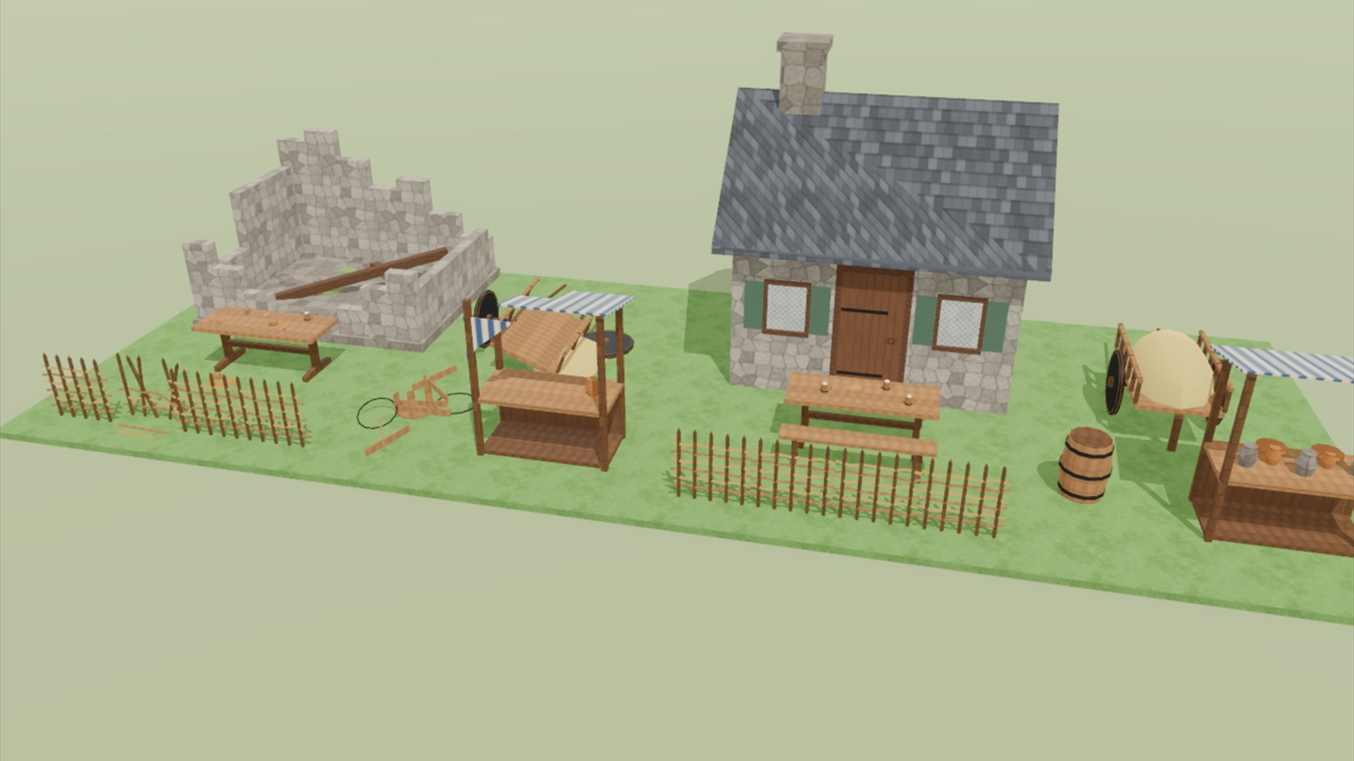Medieval Village &amp Tavern Kit - 94 Low-Poly Models 3D Model