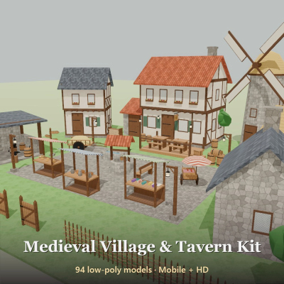 Medieval Village & Tavern Kit - 94 Low-Poly Models