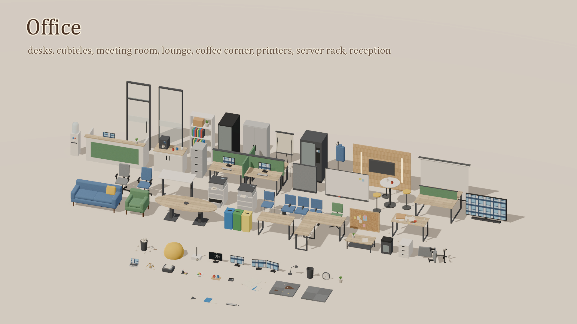Office Kit - 63 Low-Poly Models 3D Model