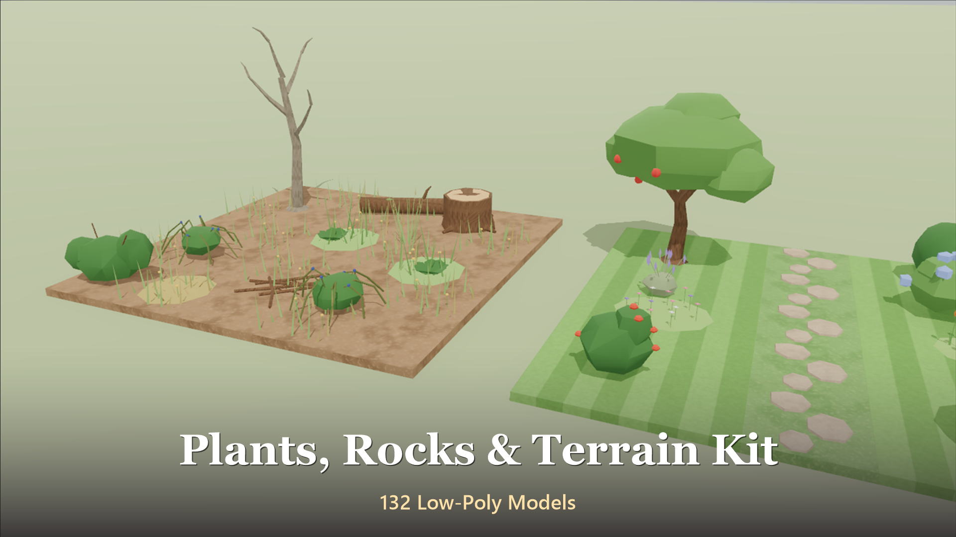 Plants Rocks &amp Terrain Kit - 132 Low-Poly Models 3D Model