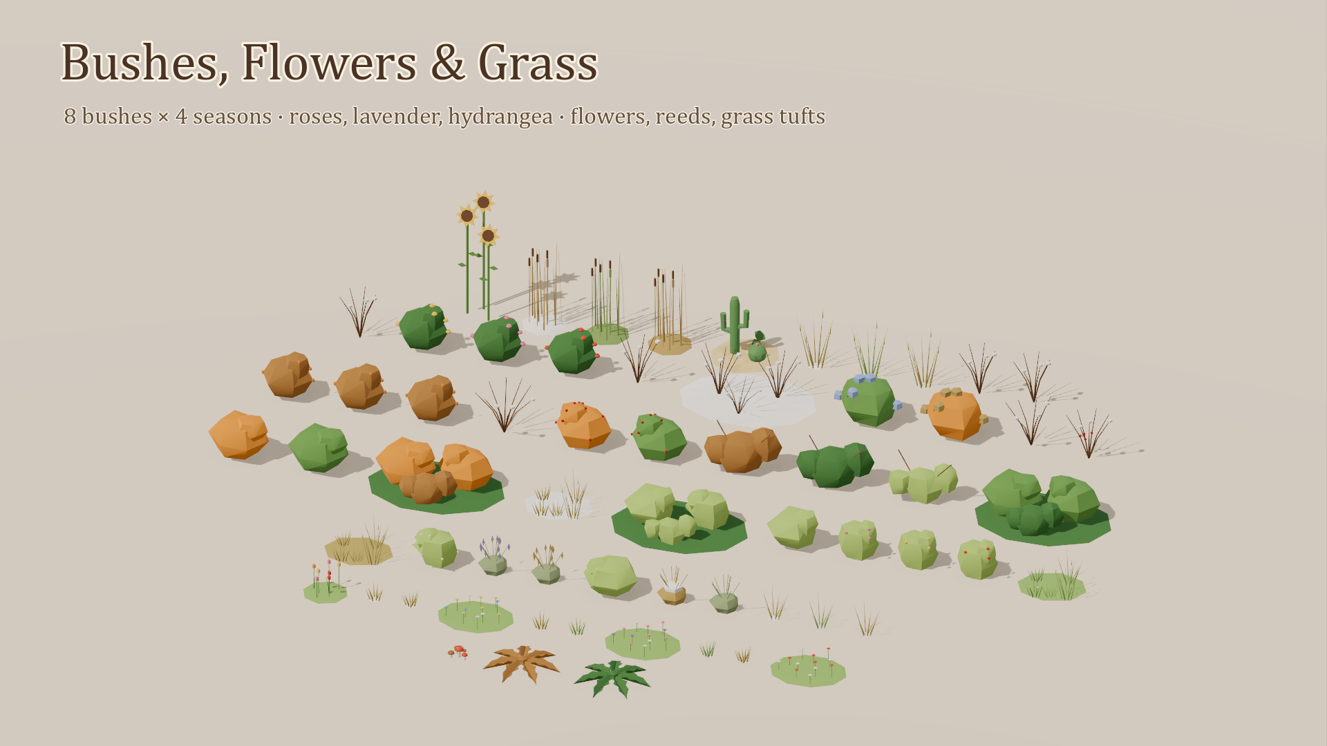 Plants Rocks &amp Terrain Kit - 132 Low-Poly Models 3D Model