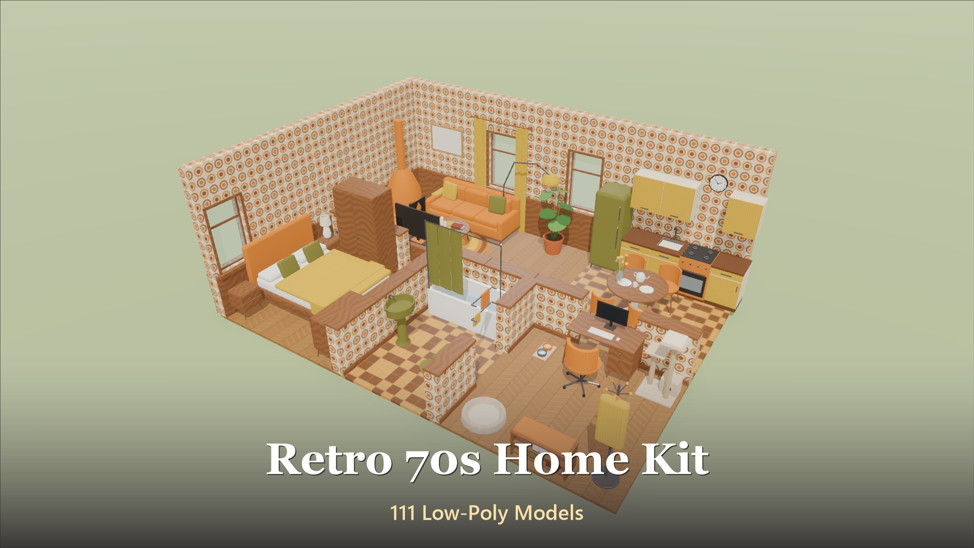 Retro 70s Home Kit - 111 Low-Poly Models 3D Model