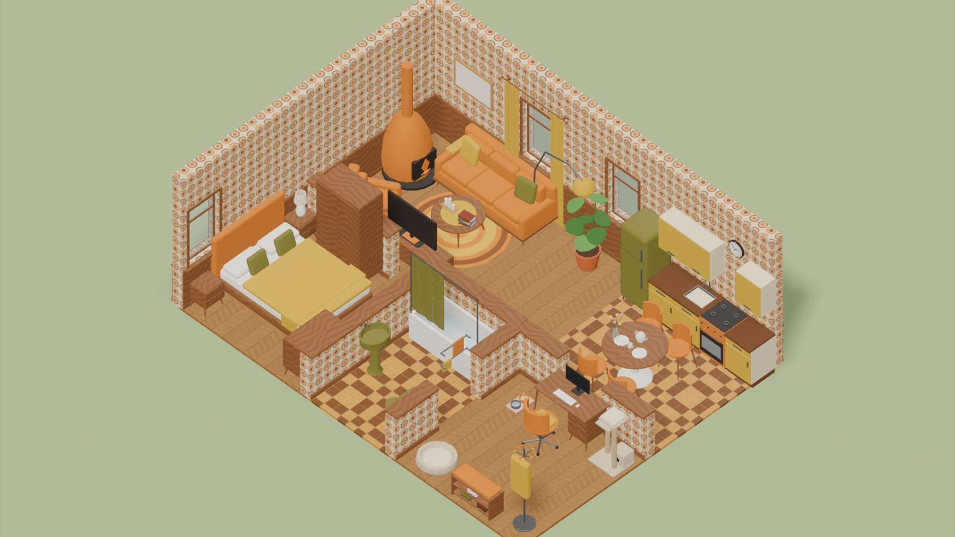 Retro 70s Home Kit - 111 Low-Poly Models 3D Model