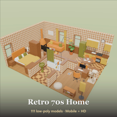 Retro 70s Home Kit - 111 Low-Poly Models