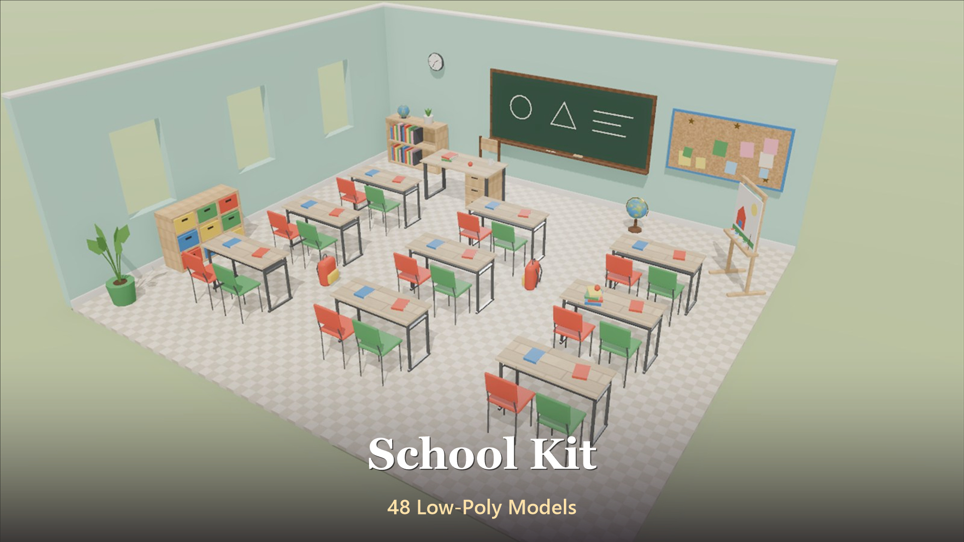 School Kit - 48 Low-Poly Models 3D Model