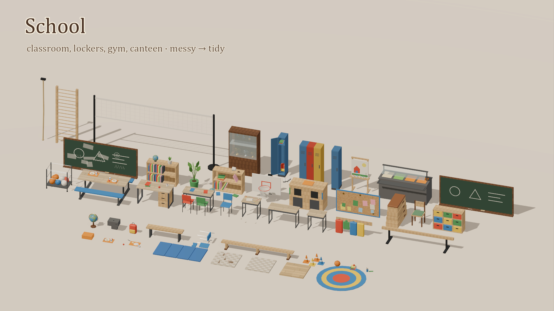 School Kit - 48 Low-Poly Models 3D Model