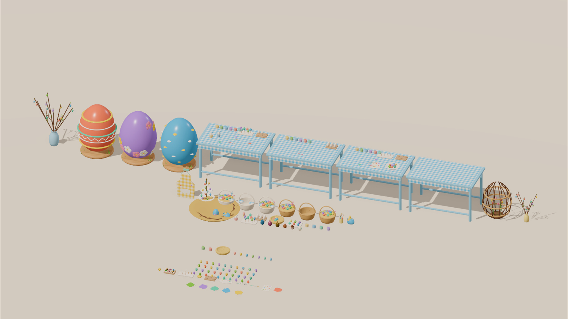 Spring & Easter Kit - 385 Low-Poly Models 3D Model