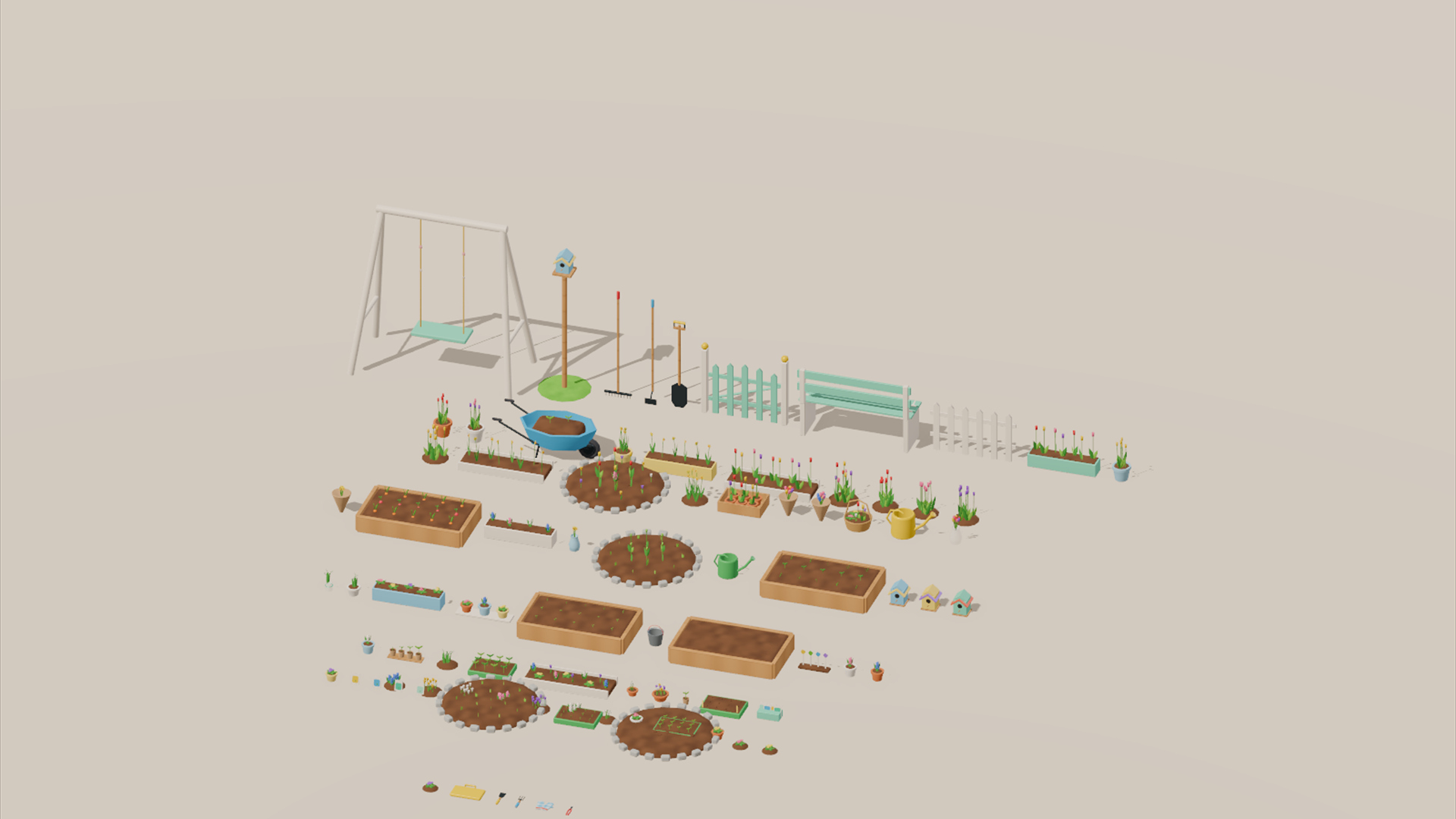 Spring & Easter Kit - 385 Low-Poly Models 3D Model