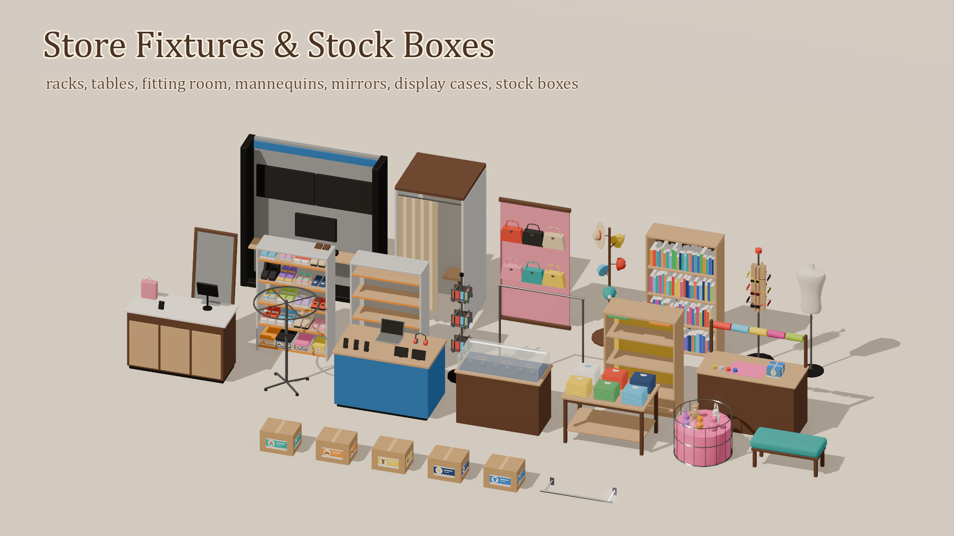 Store Builder - Gift & Clothing Store - 431 Low-Poly Models 3D Model
