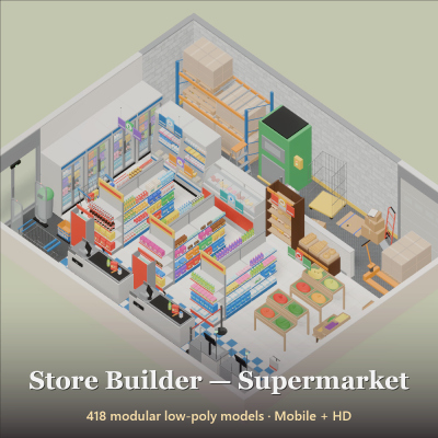 Store Builder - Supermarket - 418 Low-Poly Models